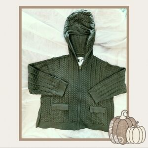 NWT CJ Banks Dark Green Cable Knit Zip Up Sweater Hoodie